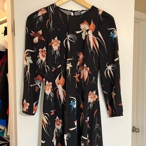 Exotic flower print long sleeve dress